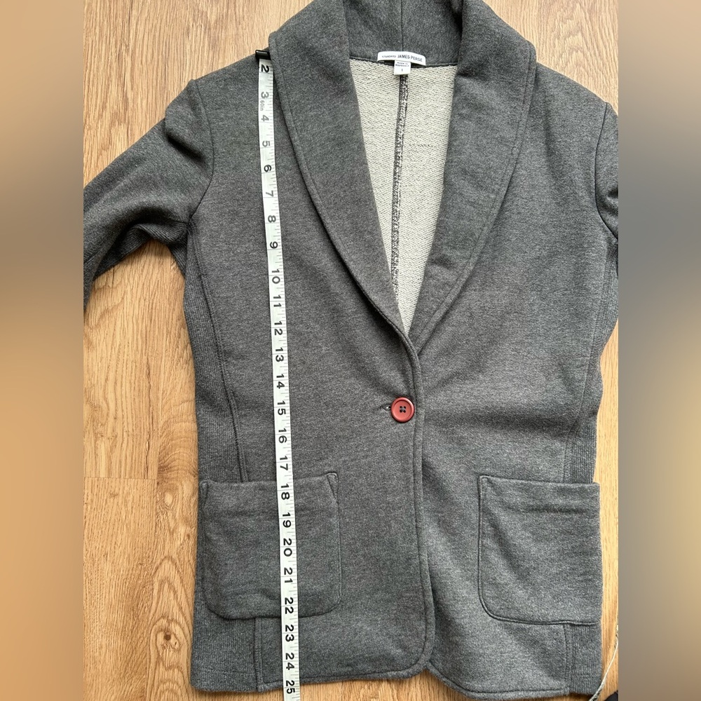 James Perse Gray Cotton Stretch Knit Blazer | Tailored Minimalist Jacket - Picture 8 of 8